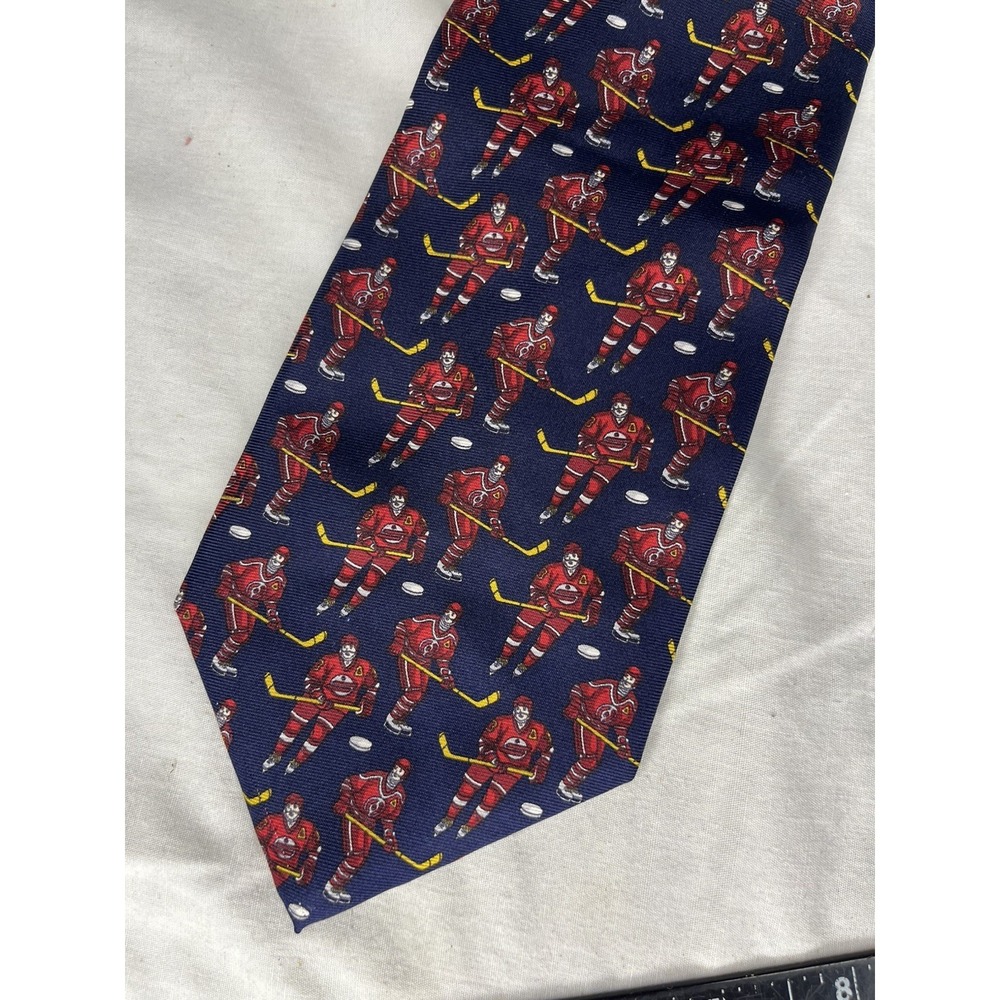 Beaufort Tie Rack Repp Tie Red Hockey Blue Red Players 100% Silk Italian Made